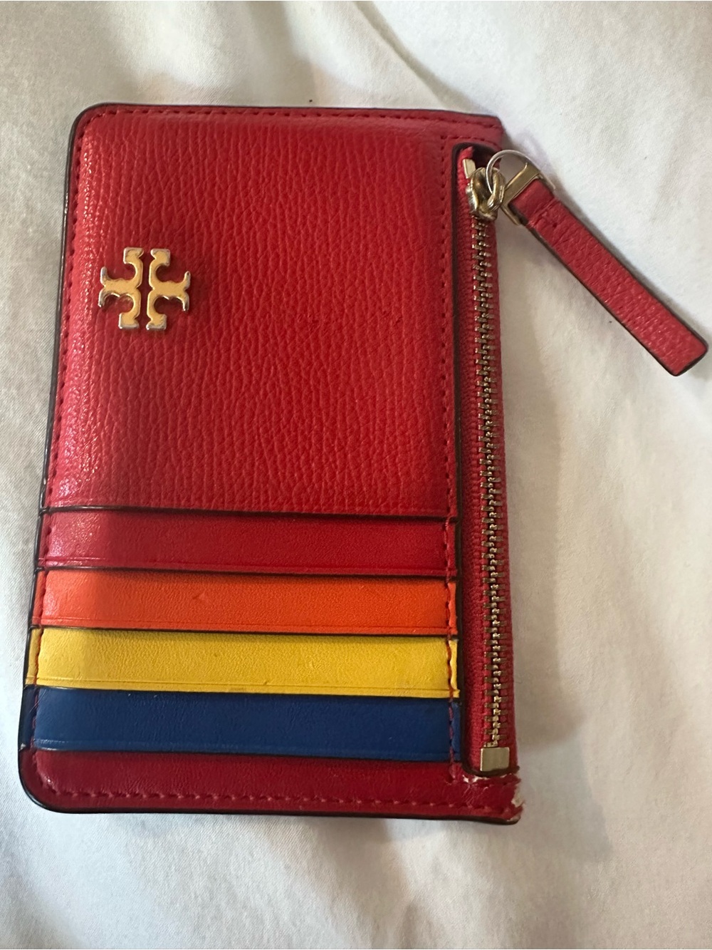 Tory Burch Rainbow Colorblock Leather Zip Card Case - Picture 2 of 6